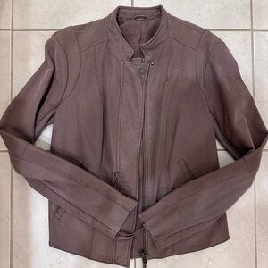 mauve leather biker jacket